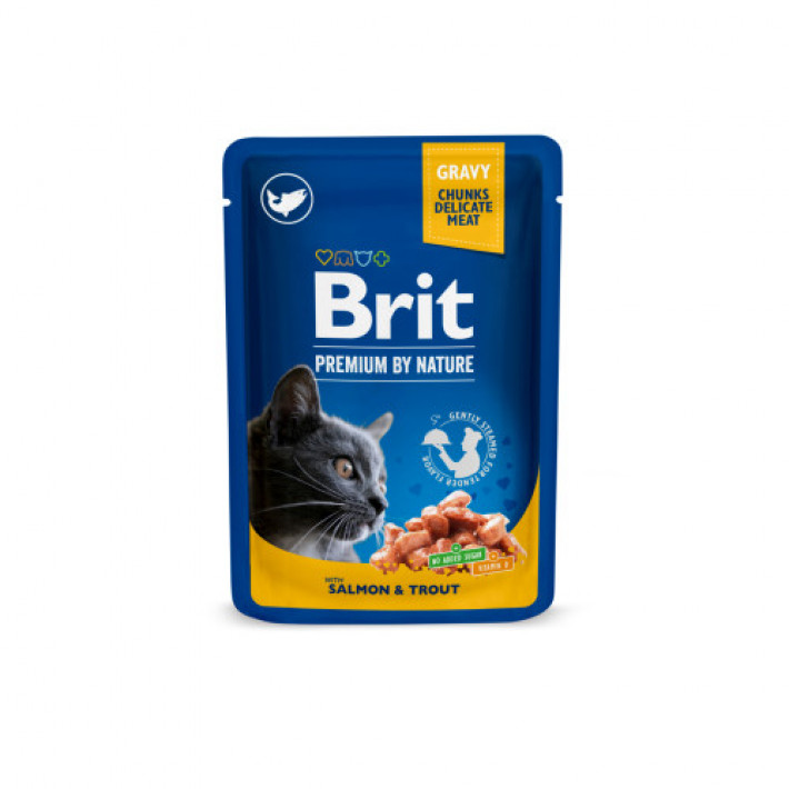 Набір вологих кормів Brit Premium Cat Pouch «Сімейна тарілка» для котів, асорті із 4 смаків, 12 шт х 100 г