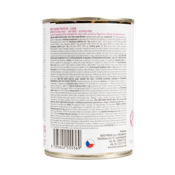 Вологий корм Brit Mono Protein Lamb для собак, з ягнятиною, 400 г