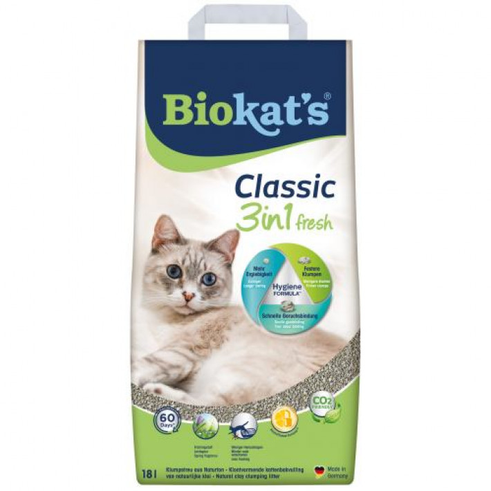 Наповнювач Biokats Classic Fresh 3in1 для котячого туалету, бентонітовий, 18 л