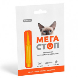 Краплі ProVET «Мега Стоп» для котів до 4 кг, 1 піпетка (від зовнішніх та внутрішніх паразитів)