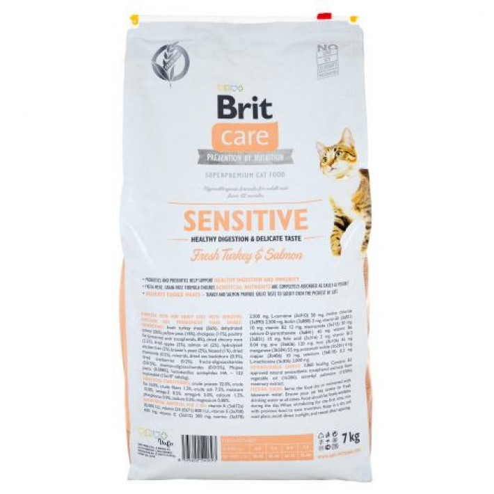 Сухий корм Brit Care Cat GF Sensitive HDigestion & Delicate Taste для котів з чутливим травленням, індичка та лосось, 7 кг
