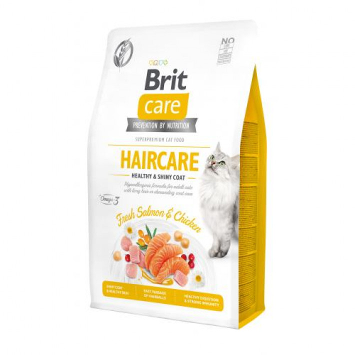 Сухий корм Brit Care Cat GF Haircare Healthy & Shiny Coat для котів, догляд за шкірою і шерстю, лосось та курка, 2 кг