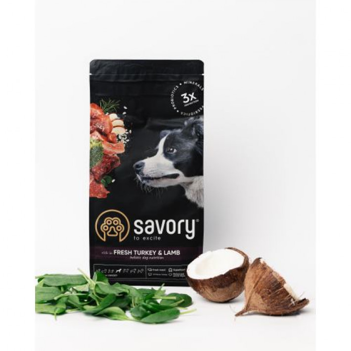 Сухий корм Savory Medium для собак середніх порід, зі свіжим ягням та індичкою, 1 кг