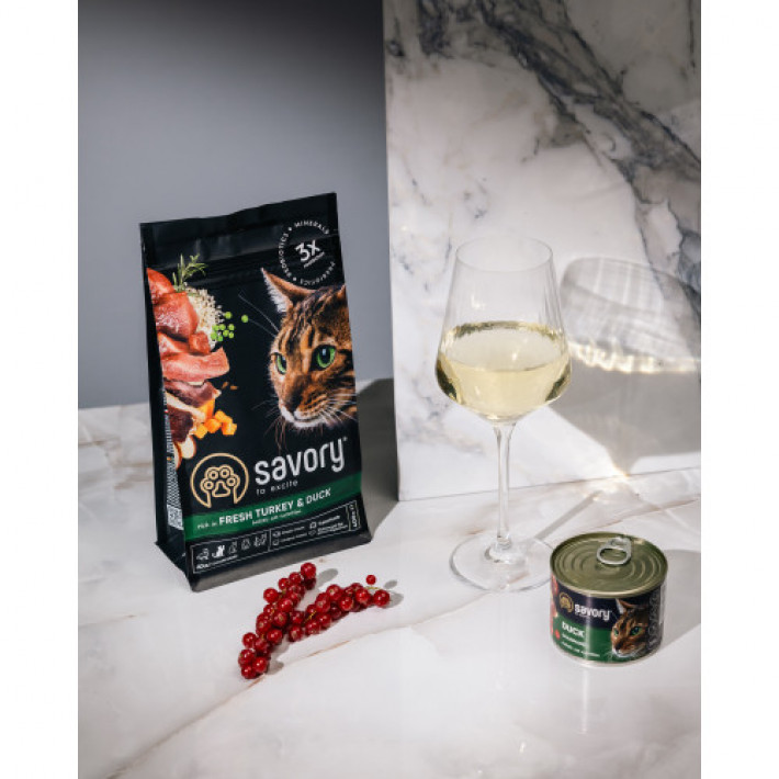Сухий корм Savory для котів гурманів, зі свіжою індичкою та качкою, 400 г