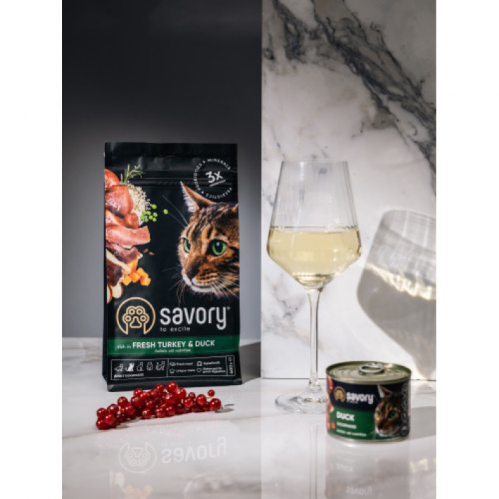 Сухий корм Savory для котів гурманів, зі свіжою індичкою та качкою, 400 г