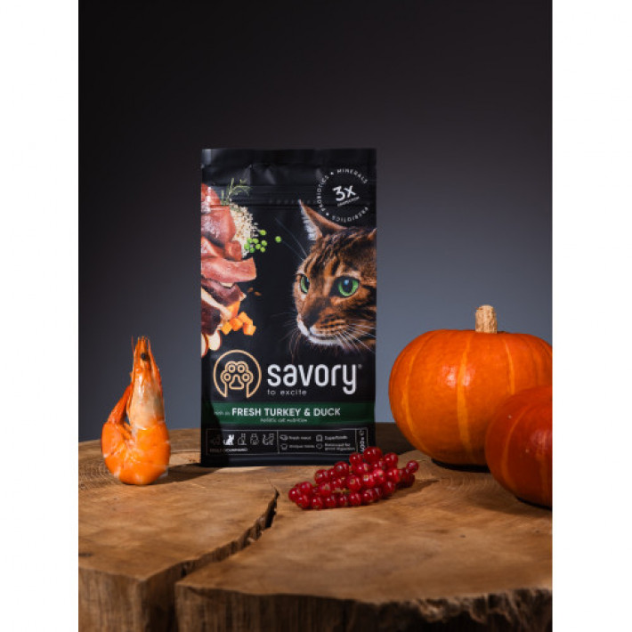 Сухий корм Savory для котів гурманів, зі свіжою індичкою та качкою, 400 г