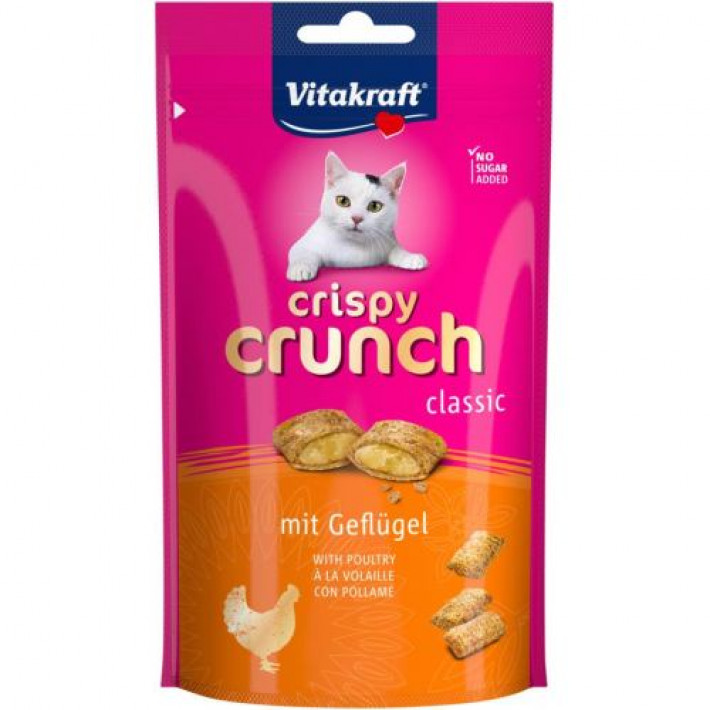 Хрусткі подушечки Vitakraft Crispy Crunch для котів, з м’ясом птахів, 60 г