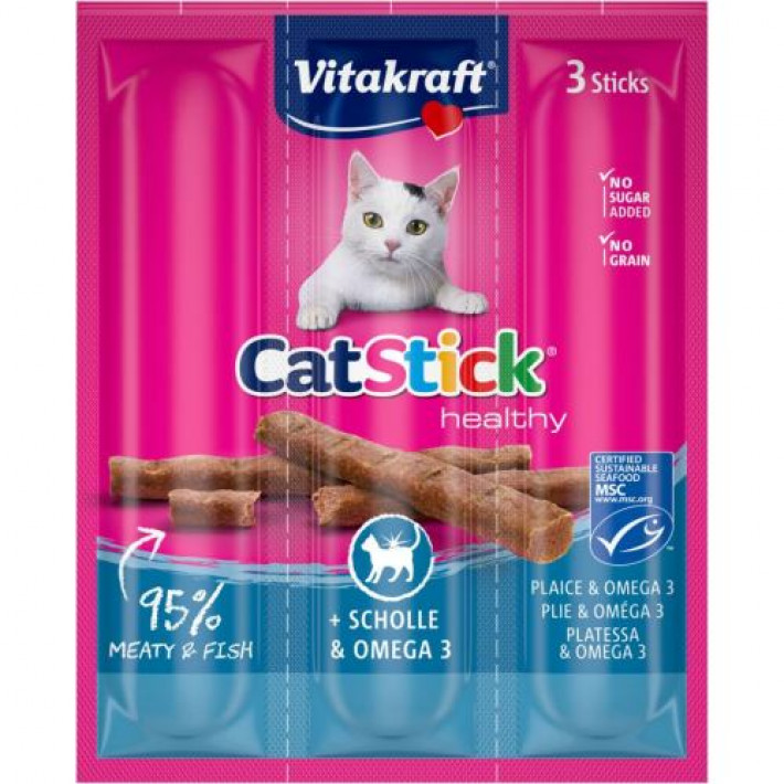 М'ясні палички Vitakraft для котів, камбала та Омега-3, 3 шт