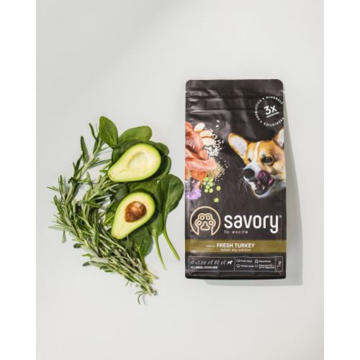 Сухий корм Savory All Breed для стерилізованих собак усіх порід, зі свіжою індичкою, 3 кг