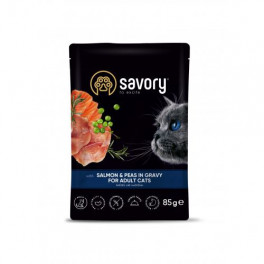 Вологий корм Savory для дорослих котів, лосось з горошком у соусі, пауч, 85 г