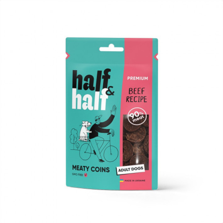 Ласощі для собак Half&Half у формі м'ясних монеток з яловичиною, 100 г
