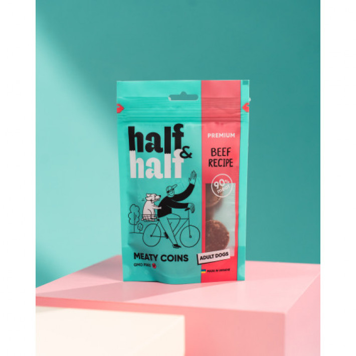 Ласощі для собак Half&Half у формі м'ясних монеток з яловичиною, 100 г