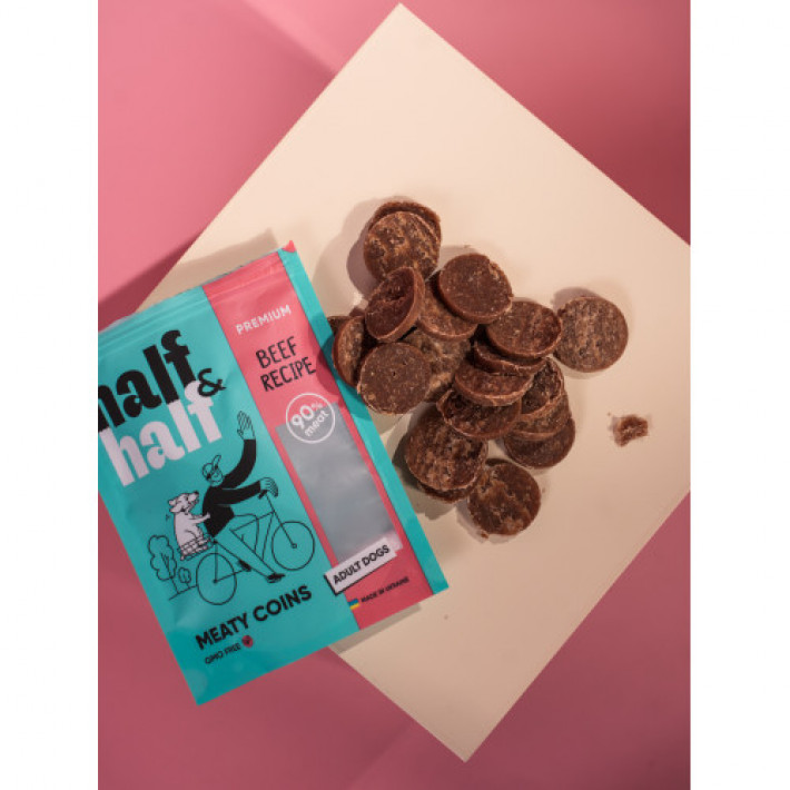 Ласощі для собак Half&Half у формі м'ясних монеток з яловичиною, 100 г