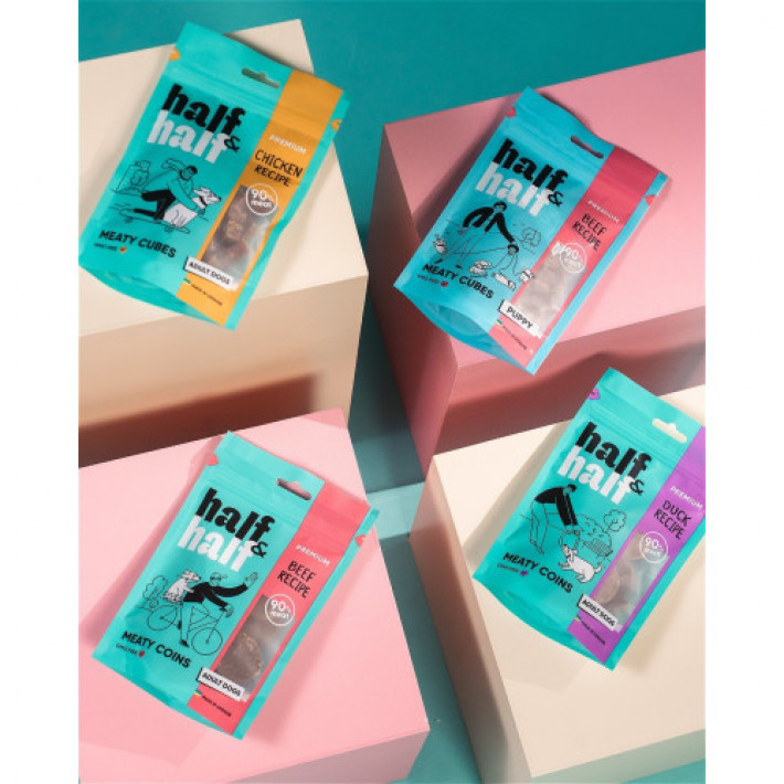 Ласощі для собак Half&Half у формі м'ясних монеток з яловичиною, 100 г