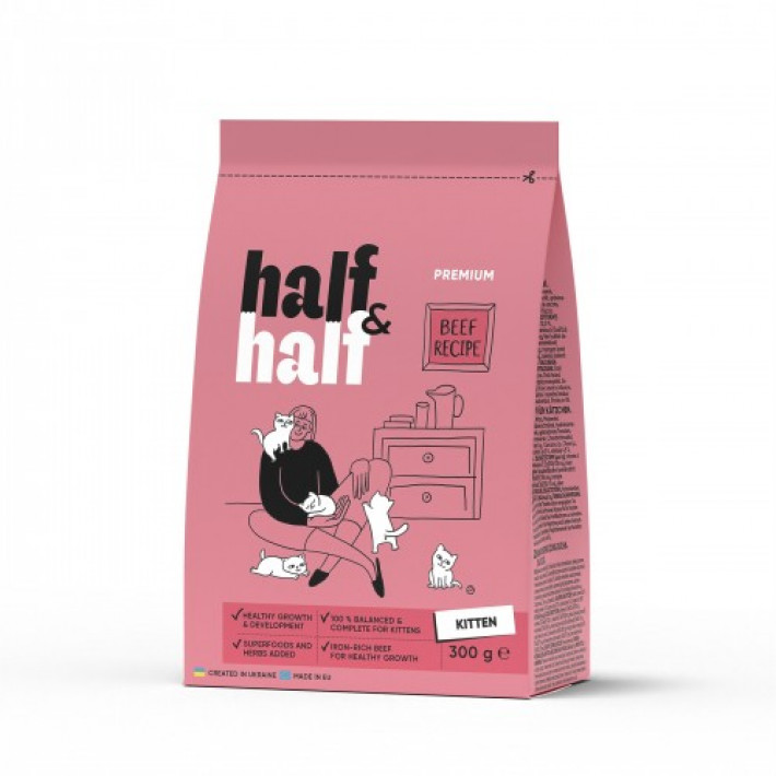 Сухий корм Half&Half для кошенят, з яловичиною, 300 г
