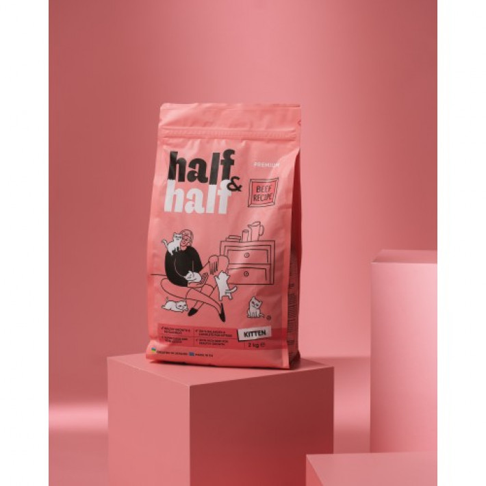 Сухий корм Half&Half для кошенят, з яловичиною, 2 кг