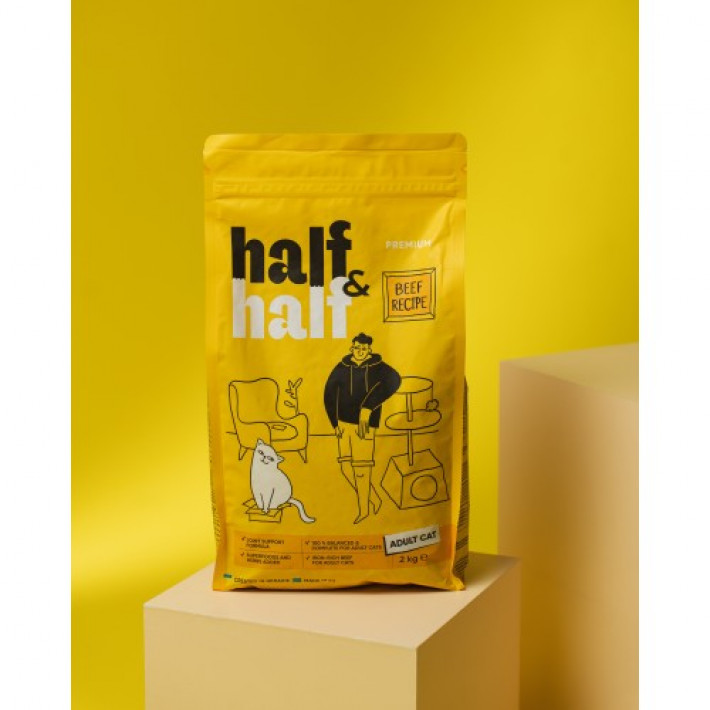 Сухий корм Half&Half для дорослих котів, з яловичиною, 2 кг