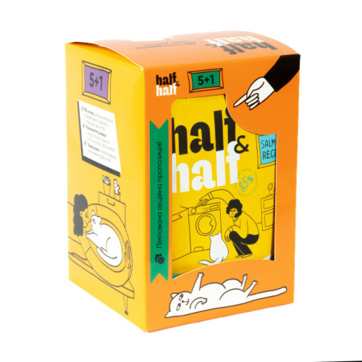 Набір вологих кормів Half&Half "5+1" для дорослих котів, шматочки з лососем у желе, паучі, 6 шт*100 г