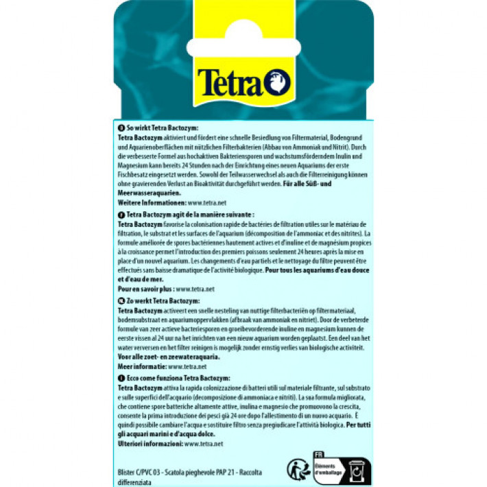 Засіб Tetra Bactozym для акваріума для стабілізації біологічної рівноваги, 10 капсул, на 1000 л