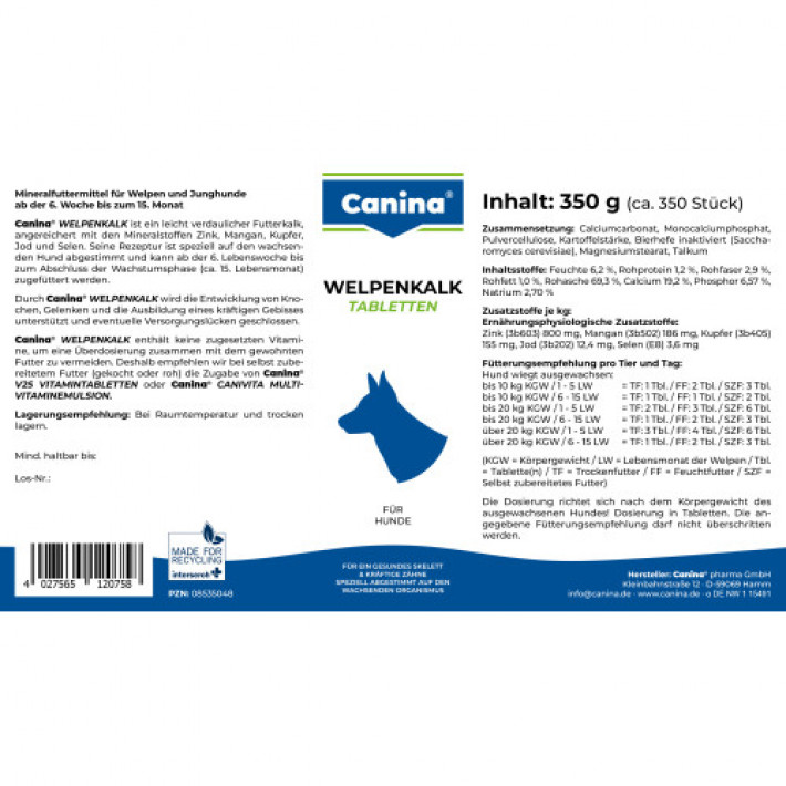 Вітаміни Canina Welpenkalk для цуценят 350 г (350 табл)